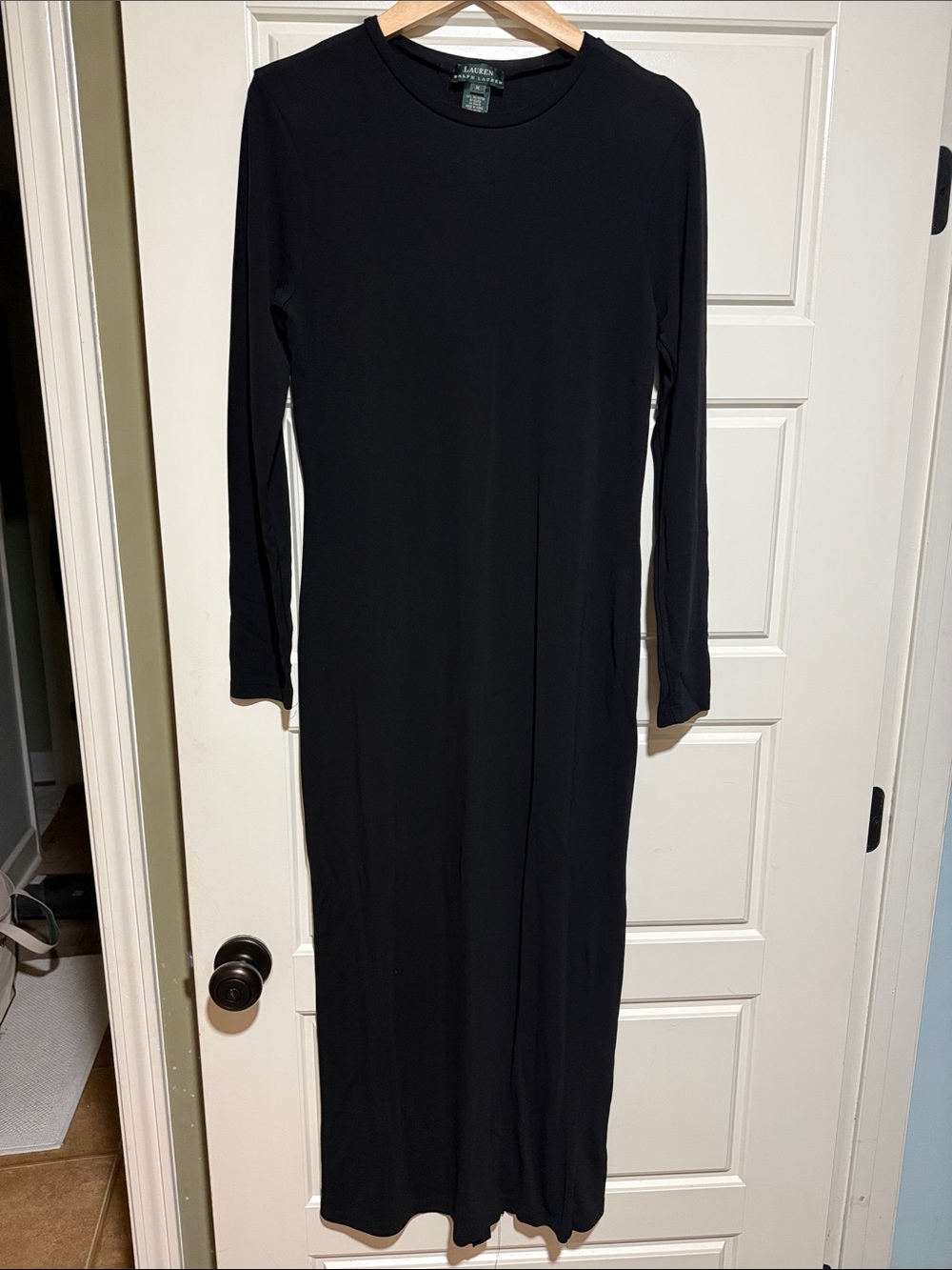 Lauren Ralph Lauren Black Long-Sleeve Maxi Crewneck Dress